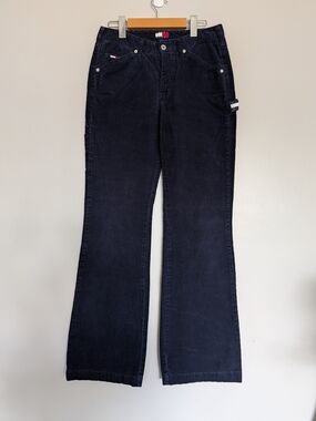 Vintage Tommy Jeans Corduroy Euro Carpenter Pants Navy Blue Flare Baggy 28